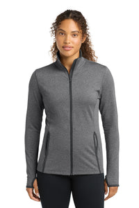 Sport-Tek Women's Sport-Wick Stretch Contrast Full-Zip Jacket - Charcoal Grey Heather/ Charcoal Grey