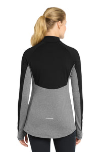 Sport-Tek Women's Sport-Wick Stretch Contrast 1/4-Zip Pullover - Black/ Charcoal Grey Heather Back