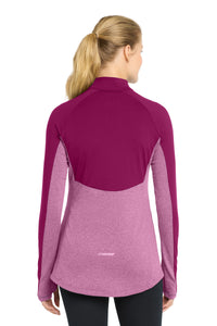 Sport-Tek Women's Sport-Wick Stretch Contrast 1/4-Zip Pullover - Pink Rush/ Pink Rush Heather Back