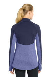Sport-Tek Women's Sport-Wick Stretch Contrast 1/4-Zip Pullover - True Navy/ True Navy Heather Back