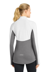 Sport-Tek Women's Sport-Wick Stretch Contrast 1/4-Zip Pullover - White/ Charcoal Grey Heather Back