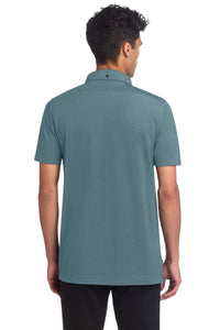 Mercer+Mettle Stretch Pique Full-Button Polo MM1006 - Parisian Blue Heather Back
