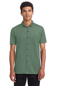 Mercer+Mettle Stretch Pique Full-Button Polo MM1006 - Sage Heather