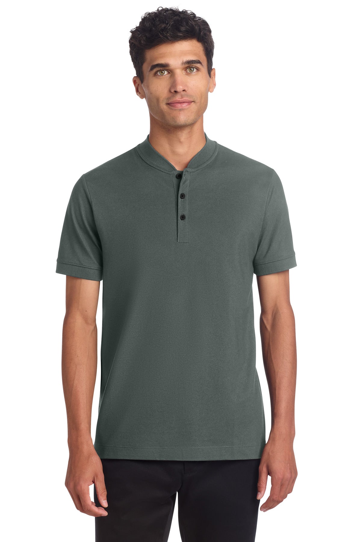 Mercer+Mettle Stretch Pique Henley MM1008 - Anchor Grey