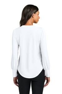 Mercer+Mettle Women's Stretch Jersey Long Sleeve Blouson Top MM1019 - White Back