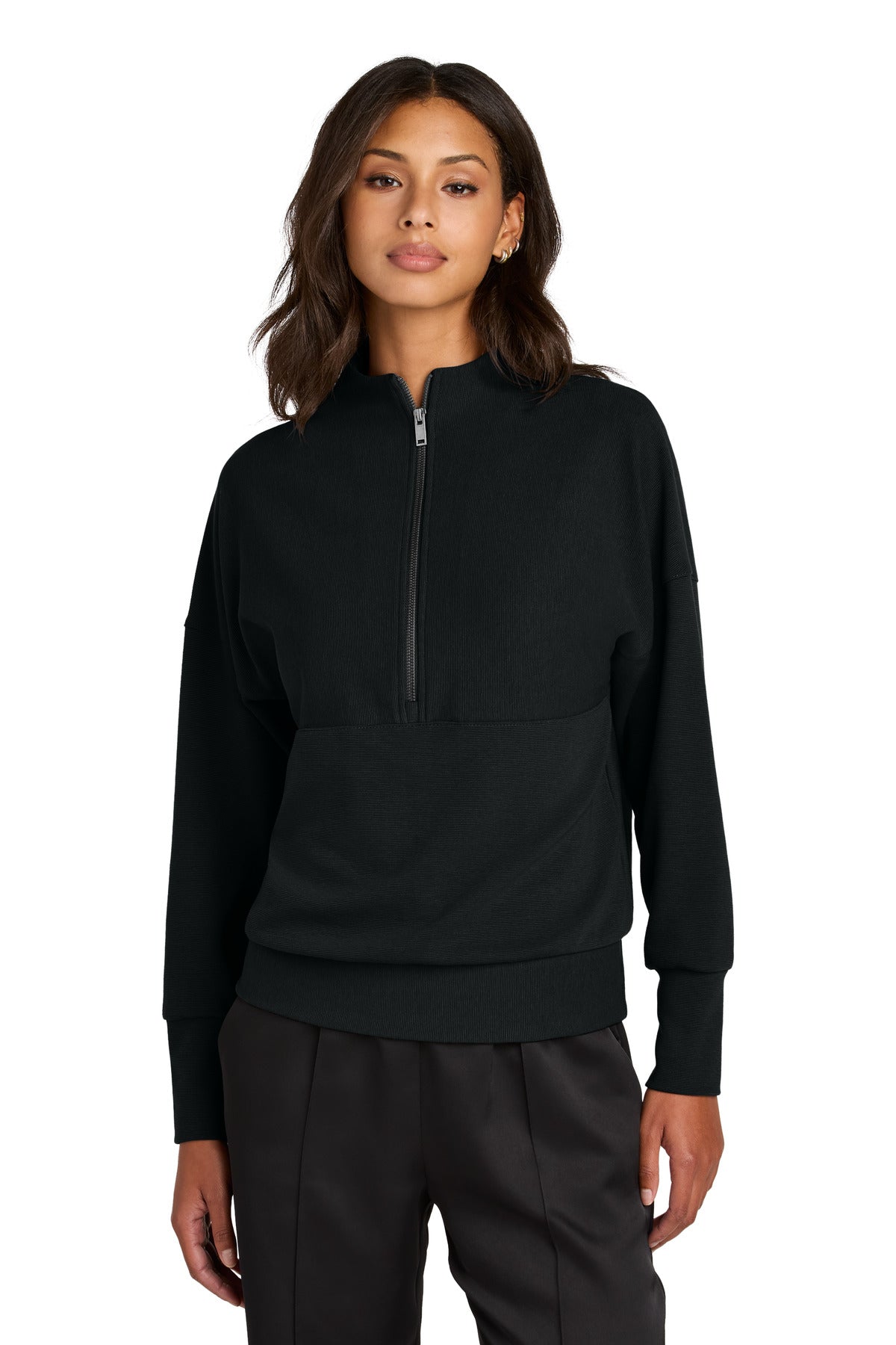 Mercer+Mettle Women's Linear Texture 1/4-Zip MM3041 - Deep Black
