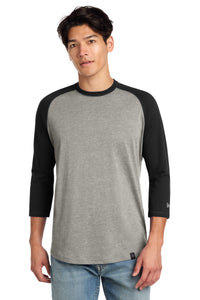 New Era  Heritage Blend 3/4-Sleeve Baseball Raglan Tee - Black/ Rainstorm Grey Heather