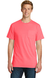 Port & Co Beach Wash Garment-Dyed Pocket Tee - Neon Coral