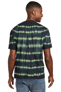 Port & Co Allover Stripe Tie-Dye Tee PC142 - Green Tea/ Black Back