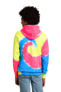 Port & Co Youth Tie-Dye Pullover Hooded Sweatshirt - Neon Rainbow Back