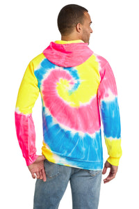 Port & Co Tie-Dye Pullover Hooded Sweatshirt - Neon Rainbow Back