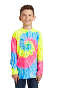 DISCONTINUED Port & Company Youth Tie-Dye Long Sleeve Tee - Neon Rainbow