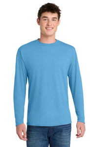 Port & Co Long Sleeve Performance Blend Tee - Aquatic Blue