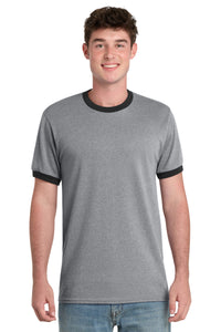 Port & Co Core Cotton Ringer Tee - Athletic Heather/ Jet Black