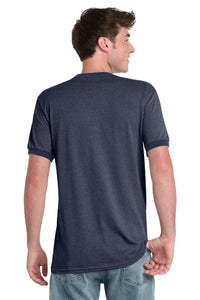 Port & Co Core Cotton Ringer Tee - Heather Navy/ Navy Back