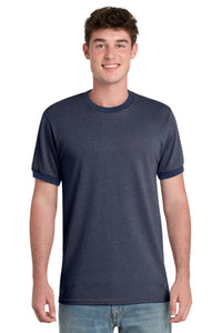 Port & Co Core Cotton Ringer Tee - Heather Navy/ Navy