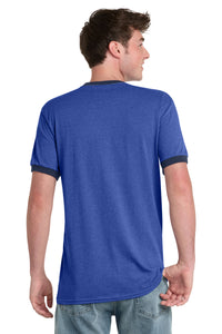 Port & Co Core Cotton Ringer Tee - Heather Royal/ Navy Back