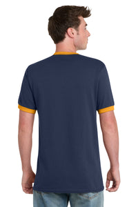 Port & Co Core Cotton Ringer Tee - Navy/ Gold Back