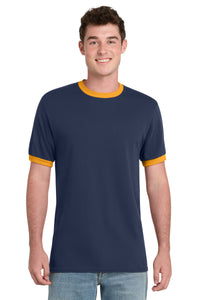 Port & Co Core Cotton Ringer Tee - Navy/ Gold