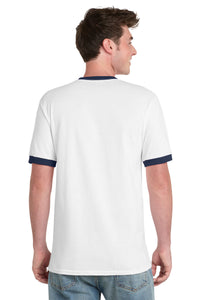 Port & Co Core Cotton Ringer Tee - White/ Navy Back