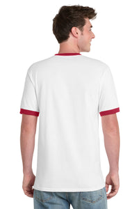 Port & Co Core Cotton Ringer Tee - White/ Red Back