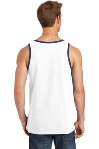 Port & Co Core Cotton Tank Top - White/ Navy Back