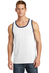 Port & Co Core Cotton Tank Top - White/ Navy