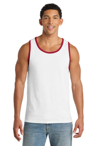 Port & Co Core Cotton Tank Top - White/ Red