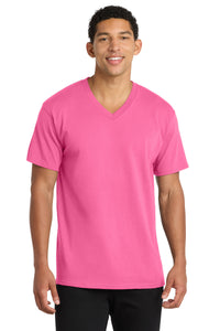 Port & Co Core Cotton V-Neck Tee - Neon Pink
