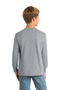 Port & Co Youth Long Sleeve Core Cotton Tee - Athletic Heather Back