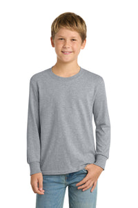 Port & Co Youth Long Sleeve Core Cotton Tee - Athletic Heather