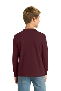 Port & Co Youth Long Sleeve Core Cotton Tee - Athletic Maroon Back