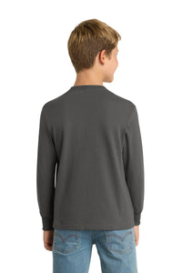 Port & Co Youth Long Sleeve Core Cotton Tee - Charcoal Back