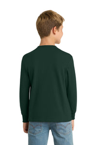 Port & Co Youth Long Sleeve Core Cotton Tee - Dark Green Back