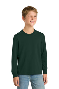 Port & Co Youth Long Sleeve Core Cotton Tee - Dark Green