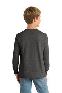 Port & Co Youth Long Sleeve Core Cotton Tee - Dark Heather Grey Back