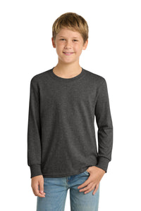 Port & Co Youth Long Sleeve Core Cotton Tee - Dark Heather Grey