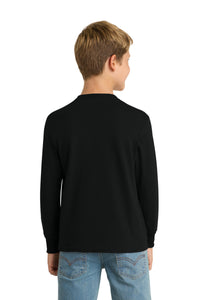 Port & Co Youth Long Sleeve Core Cotton Tee - Jet Black Back