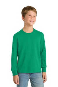 Port & Co Youth Long Sleeve Core Cotton Tee - Kelly