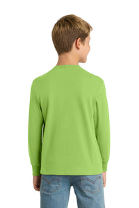 Port & Co Youth Long Sleeve Core Cotton Tee - Lime Back