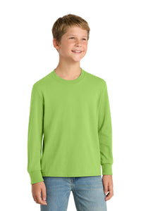 Port & Co Youth Long Sleeve Core Cotton Tee - Lime