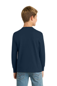 Port & Co Youth Long Sleeve Core Cotton Tee - Navy Back