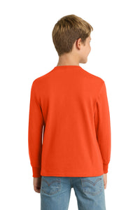 Port & Co Youth Long Sleeve Core Cotton Tee - Orange Back