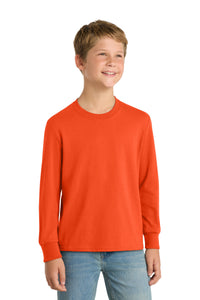 Port & Co Youth Long Sleeve Core Cotton Tee - Orange