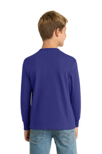 Port & Co Youth Long Sleeve Core Cotton Tee - Purple Back