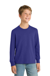 Port & Co Youth Long Sleeve Core Cotton Tee - Purple