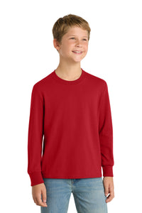 Port & Co Youth Long Sleeve Core Cotton Tee - Red