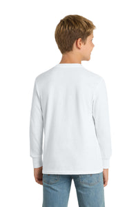 Port & Co Youth Long Sleeve Core Cotton Tee - White Back