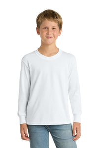 Port & Co Youth Long Sleeve Core Cotton Tee - White