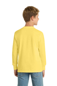Port & Co Youth Long Sleeve Core Cotton Tee - Yellow Back